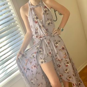 Floral Romper Dress High Low Dress